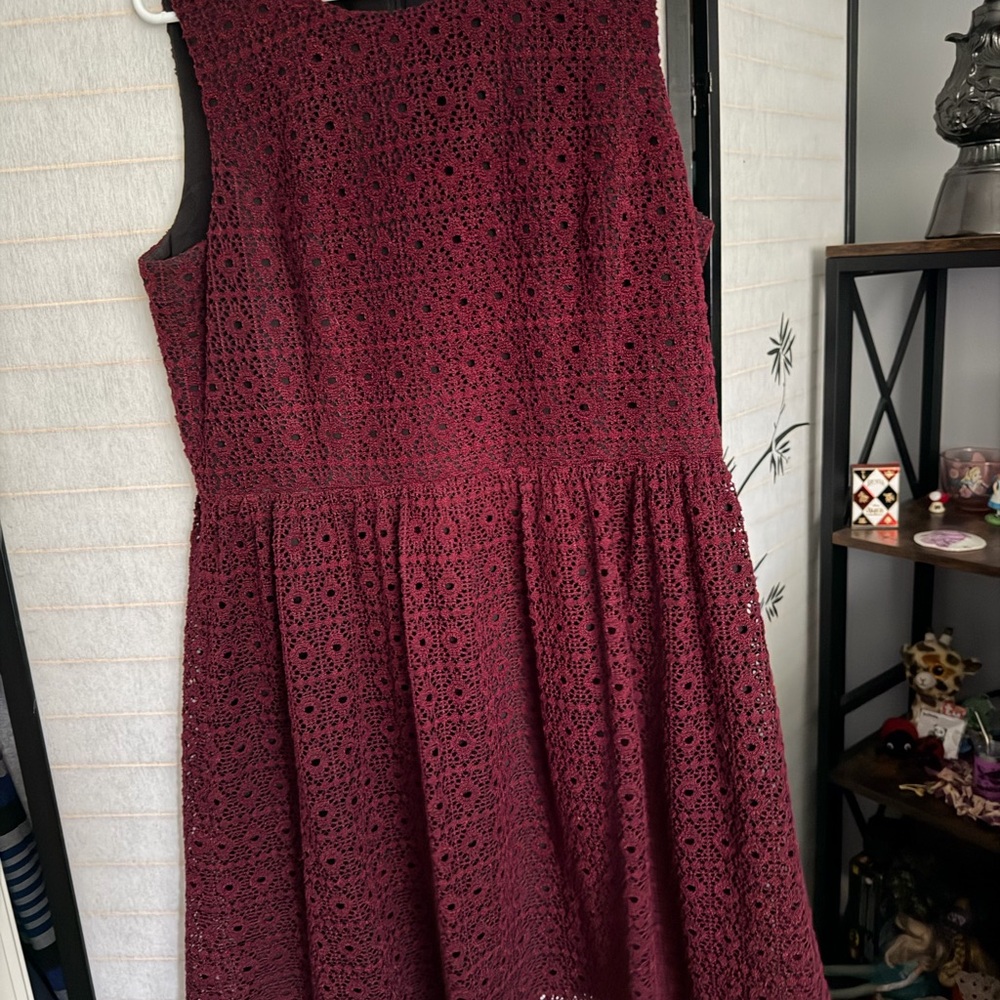 Tommy Hilfiger Burgundy Crochet Midi Dress